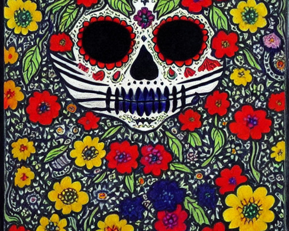 Colorful Sugar Skull with Floral Patterns for Mexican Day of the Dead