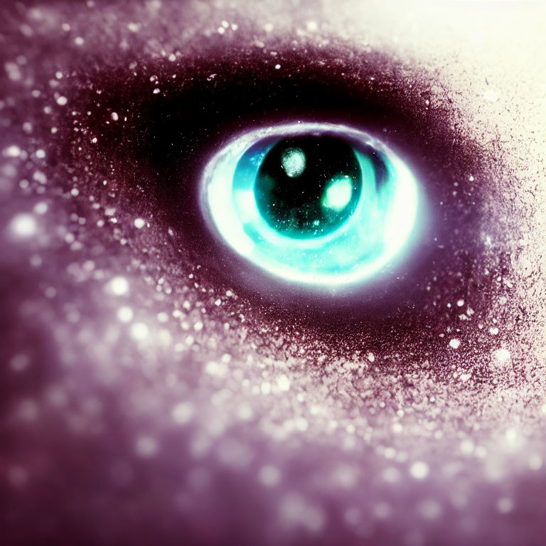 Cosmic-themed eye with starry, nebula-like effect in purple and blue hues