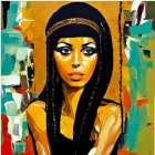 Colorful Abstract Painting of Woman with Headband and Braids
