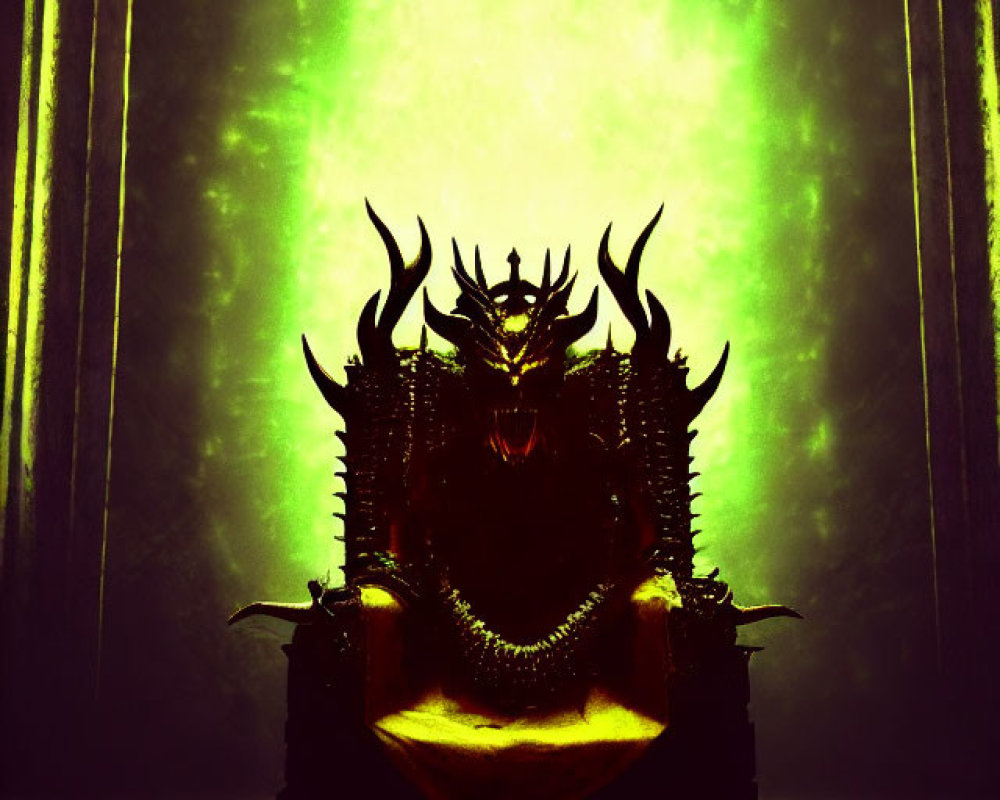 Dark throne room with elaborate, sinister throne and green glow