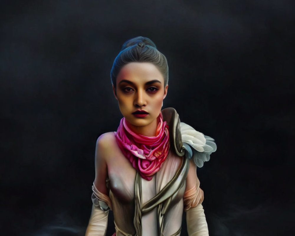 Sci-fi themed digital artwork featuring a woman in futuristic attire.