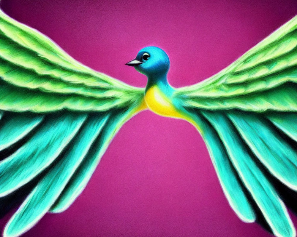 Colorful Bird Illustration with Spread Wings on Purple Background