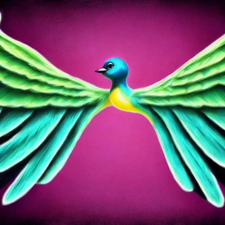 Colorful Bird Illustration with Spread Wings on Purple Background