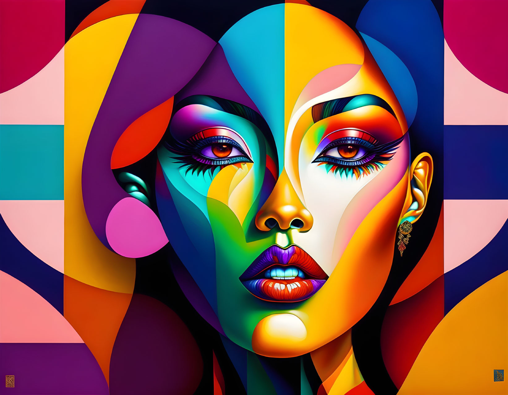 woman with colorful faces,