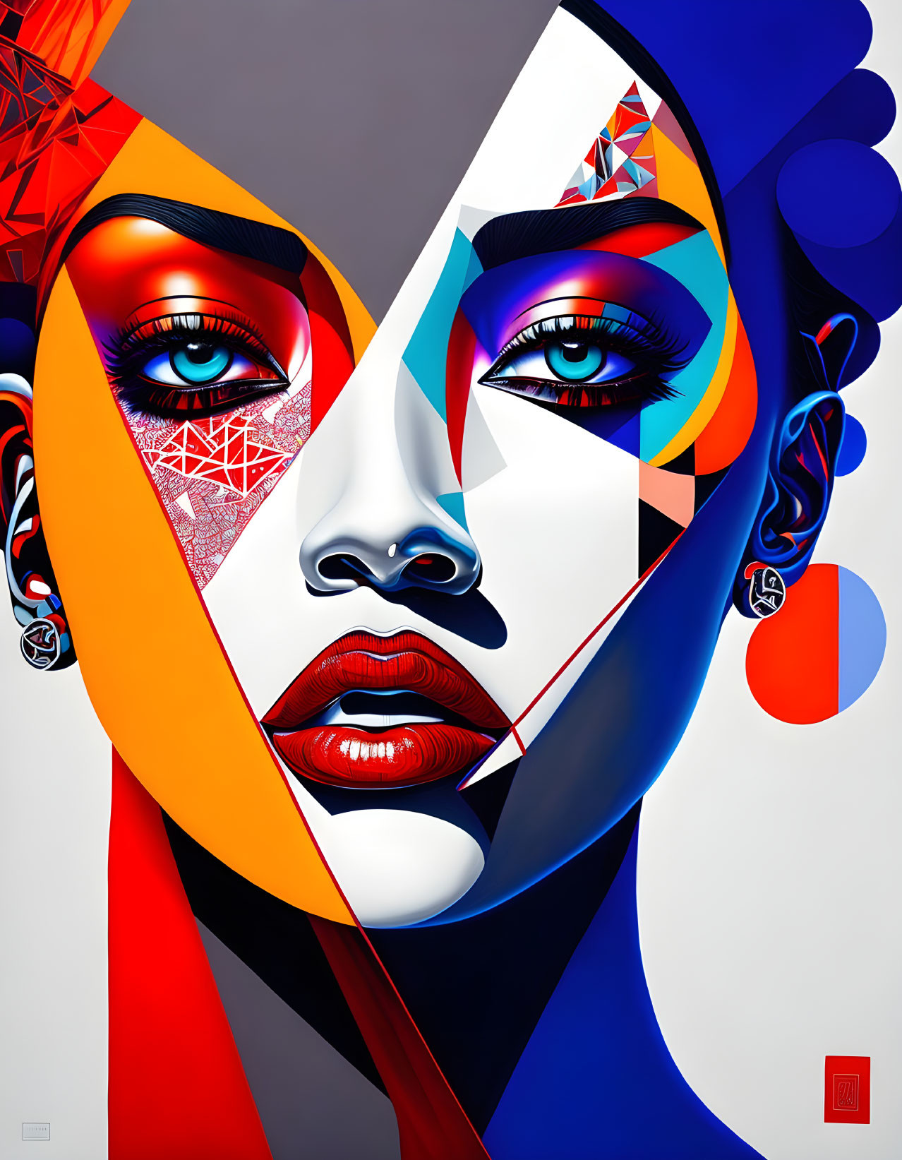 face with abstract geometric