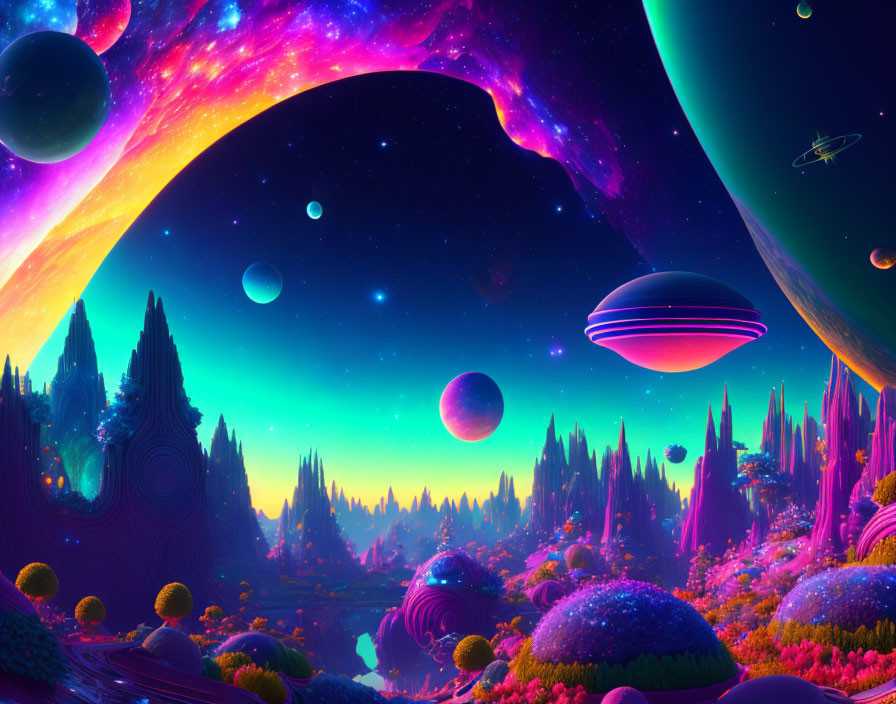 Beautiful alien garden in outerspace