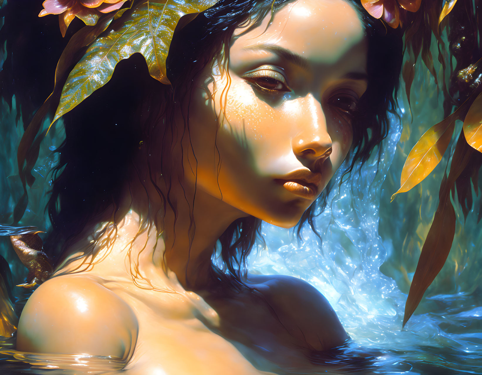 l woman in water in jungle 