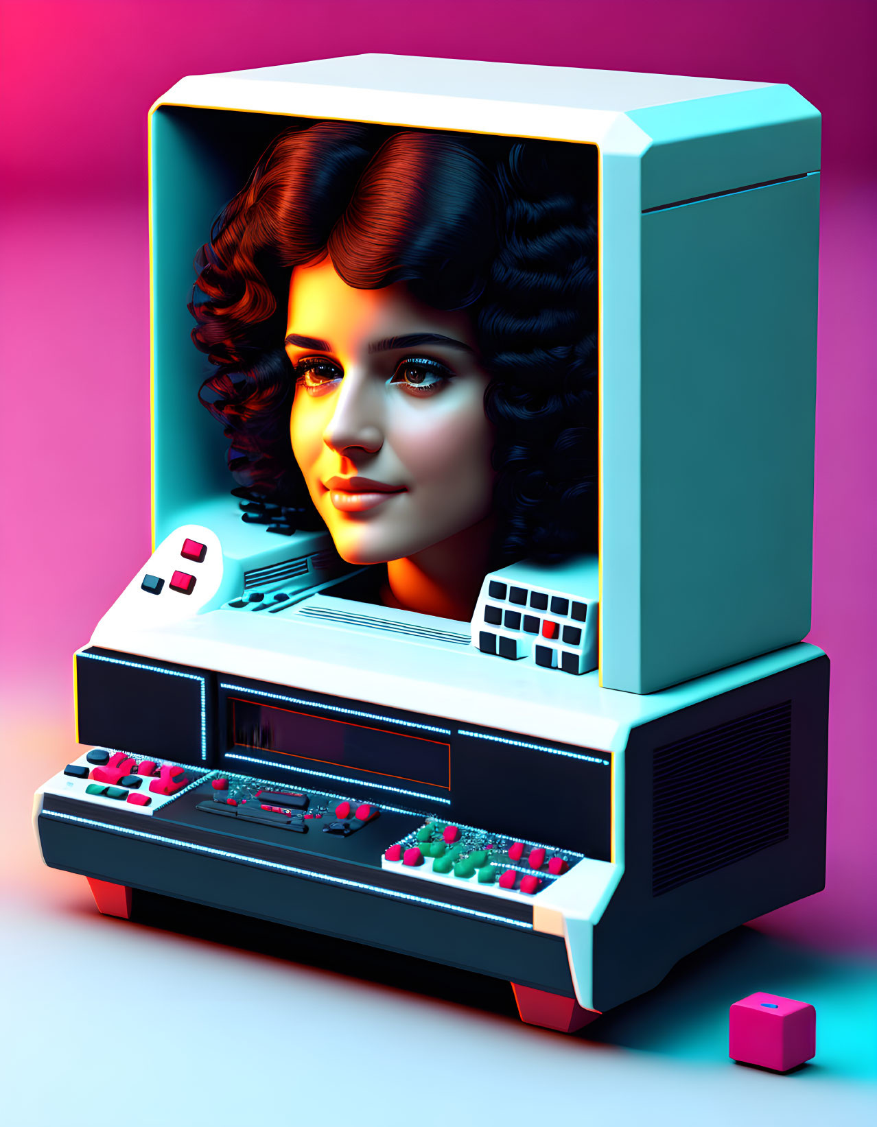 Woman playing console from 1985