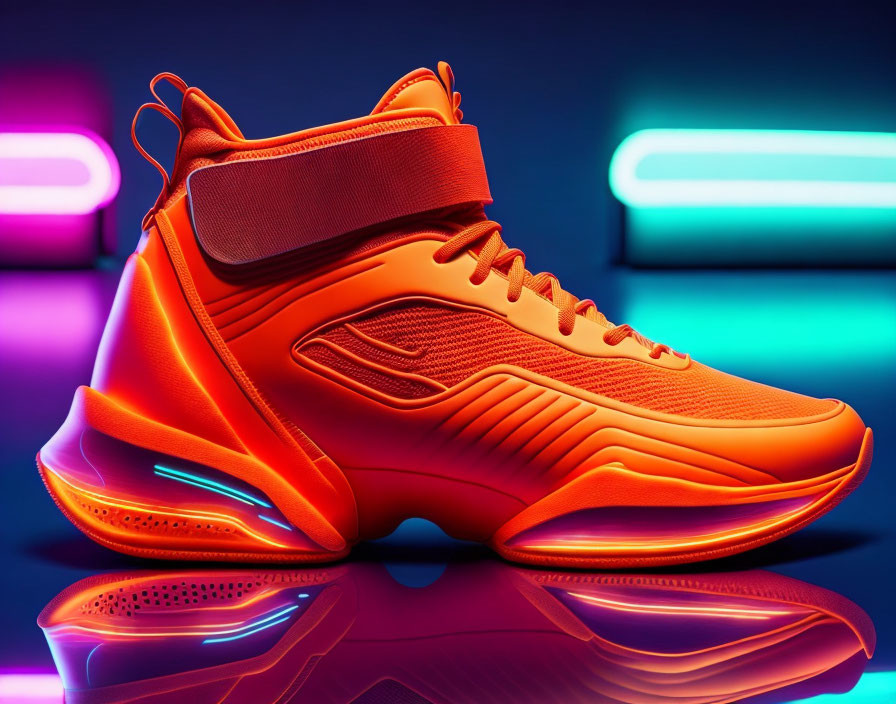 Orange High-Top Sneaker on Neon Background