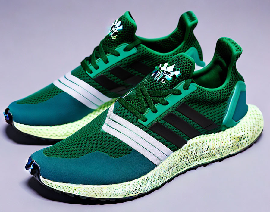 Green and White Running Shoes on Purple Background