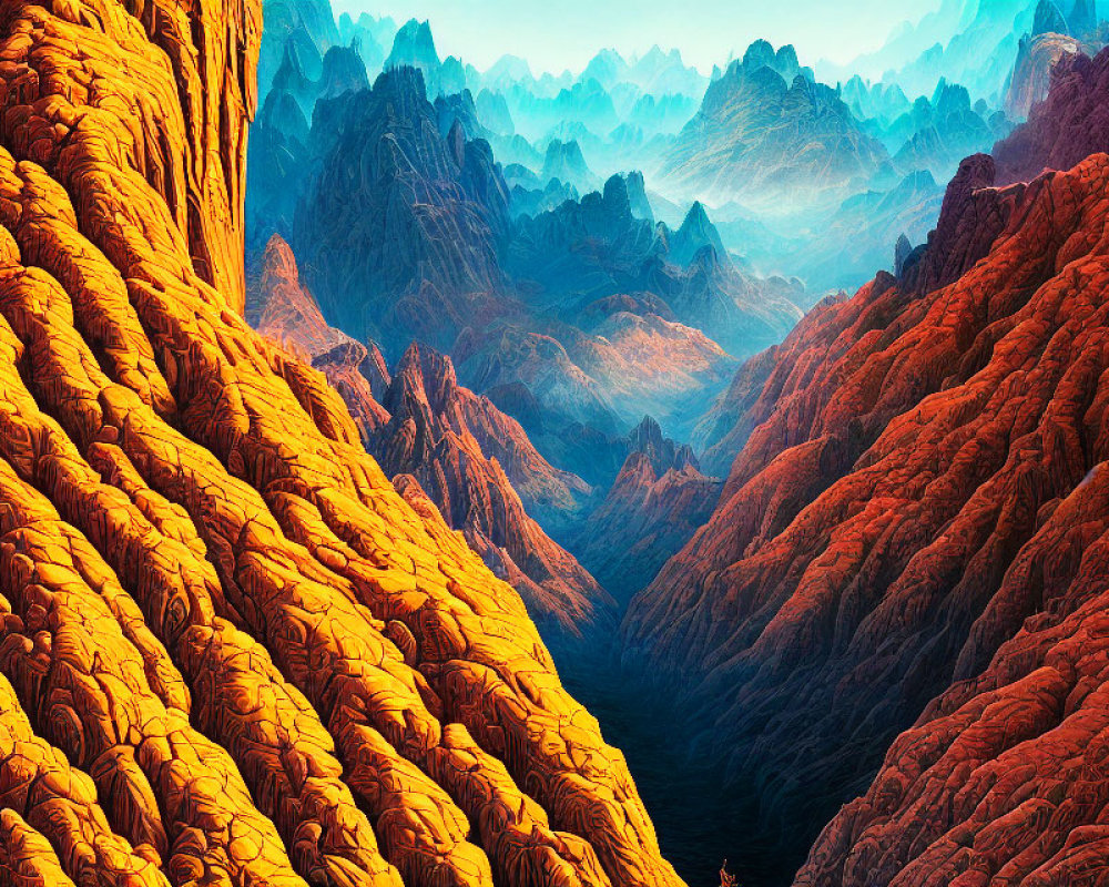Colorful Mountain Landscape with Orange and Blue Peaks