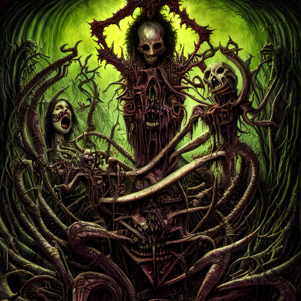 Fantasy Artwork: Skull-Themed Throne with Skeletal Figures