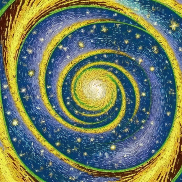 Vivid Yellow, Blue, and Green Swirling Galaxy Pattern