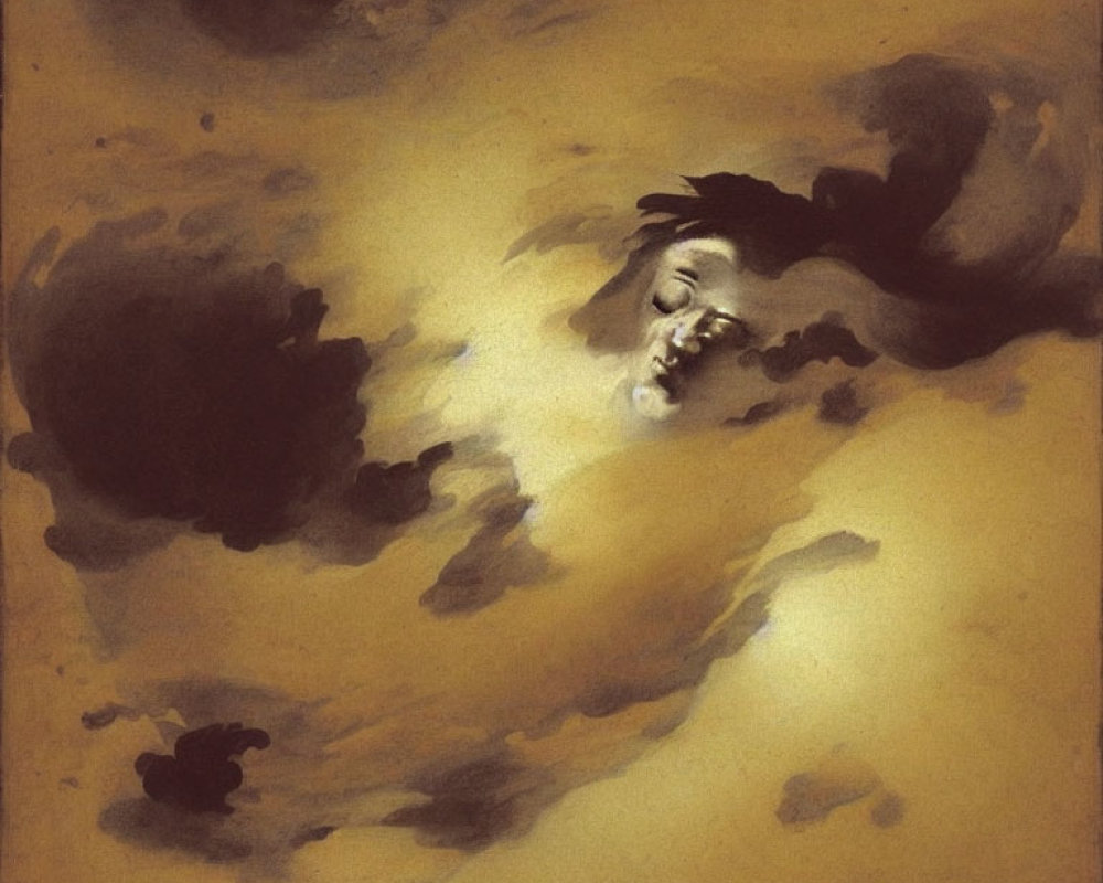 Face in Serene Golden Brown Clouds: Dream-like Visage