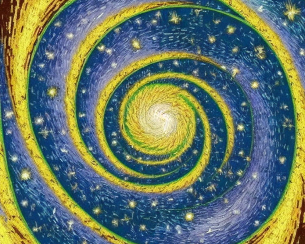 Vivid Yellow, Blue, and Green Swirling Galaxy Pattern