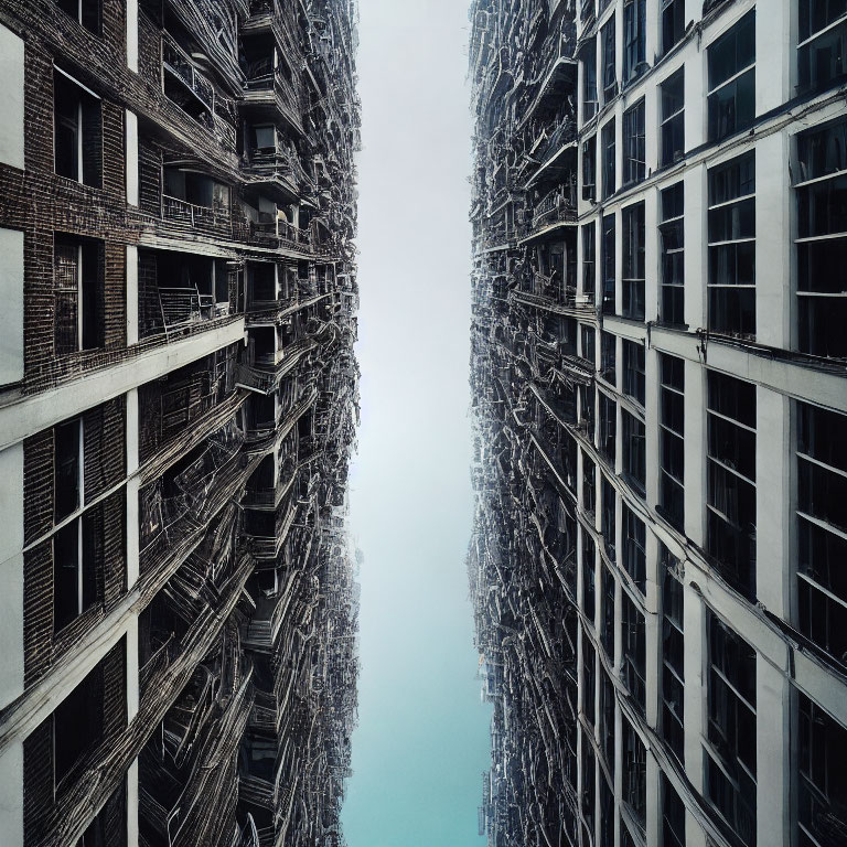 Contrasting high-rise buildings under cloudy sky