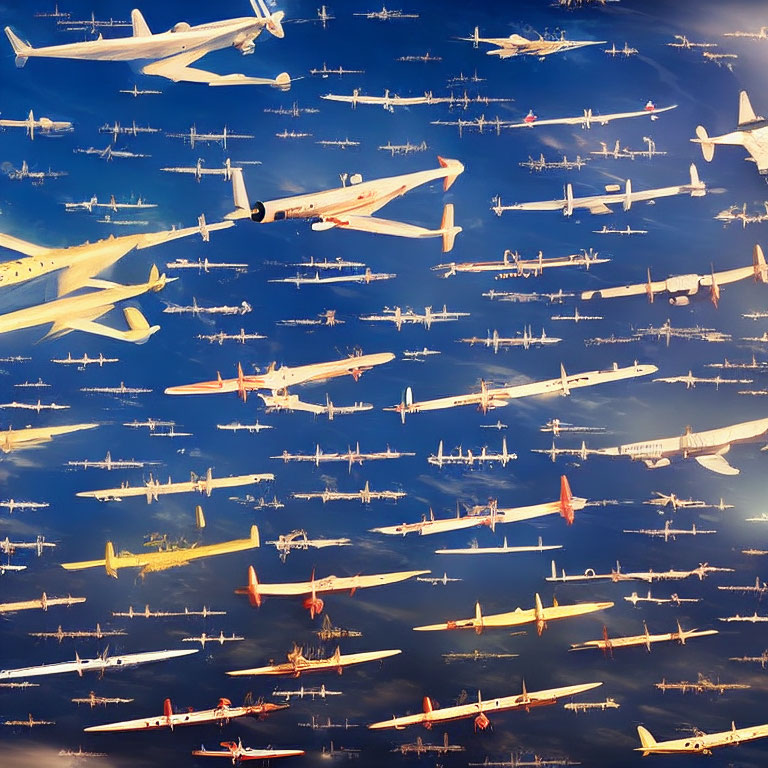 Collection of Airplanes Soaring in Blue Sky