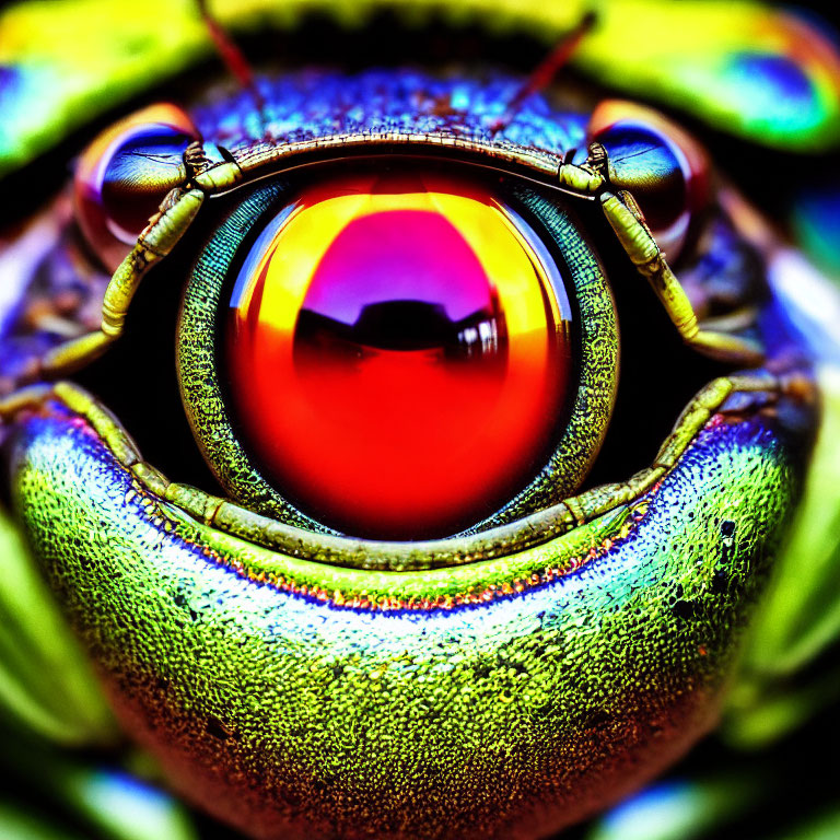 Detailed Close-Up of Vividly Colored Insect Eye and Facial Texture