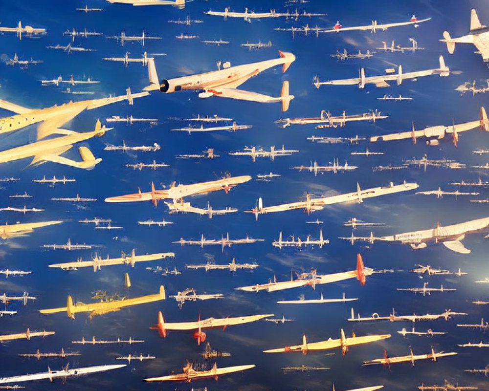 Collection of Airplanes Soaring in Blue Sky