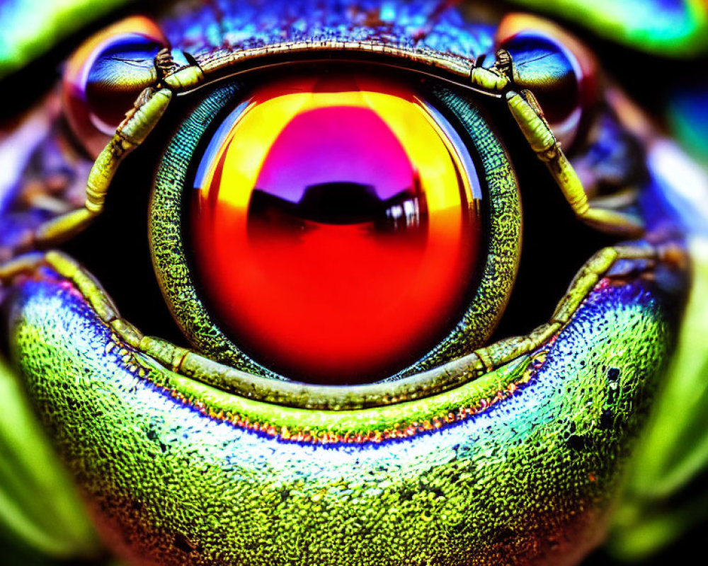 Detailed Close-Up of Vividly Colored Insect Eye and Facial Texture