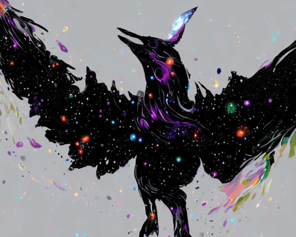 Colorful Abstract Bird Art with Cosmic Elements