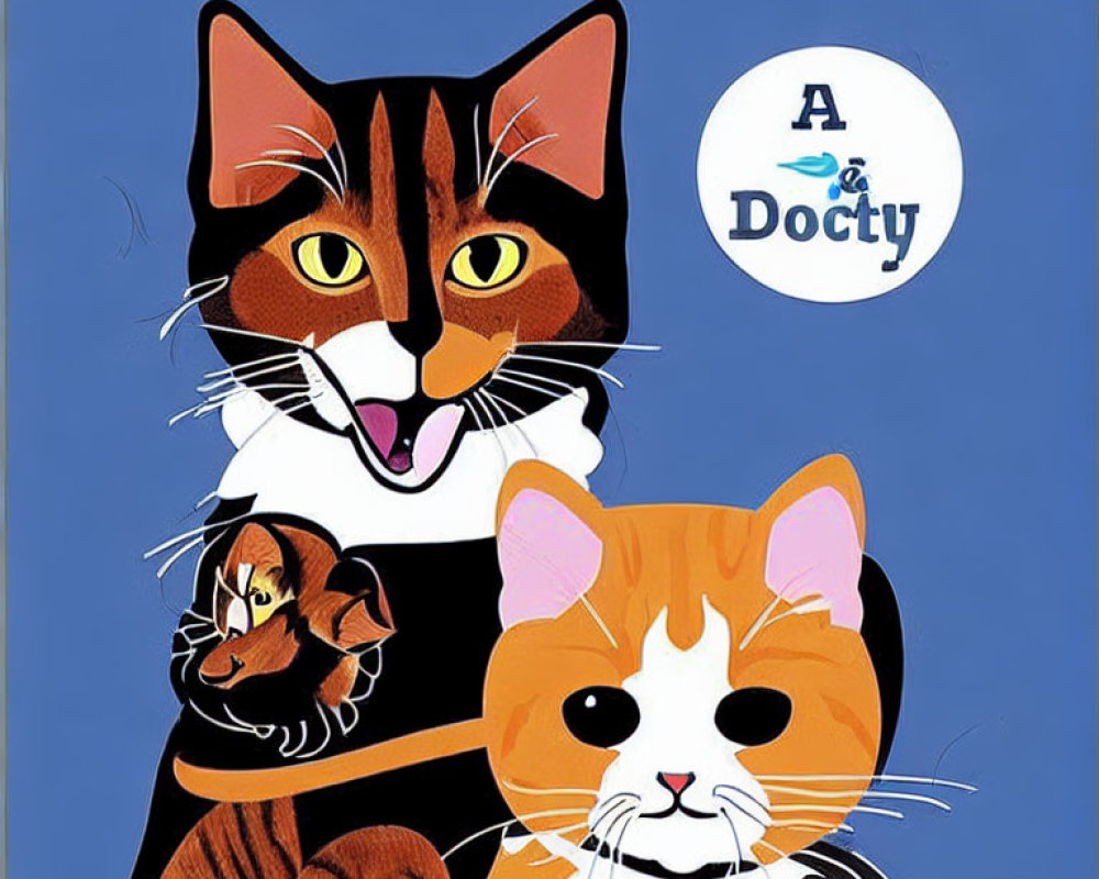 Colorful Cartoon Cats on Blue Background with Speech Bubble Text