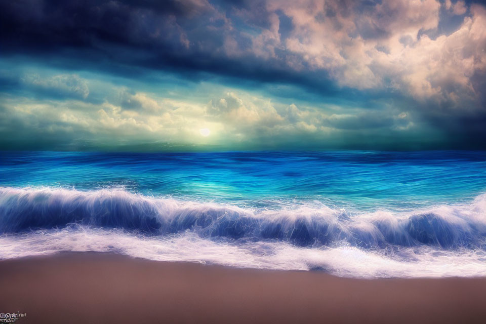 Vivid Blue Ocean Seascape at Sunset