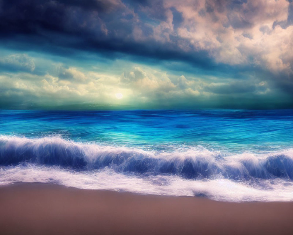 Vivid Blue Ocean Seascape at Sunset