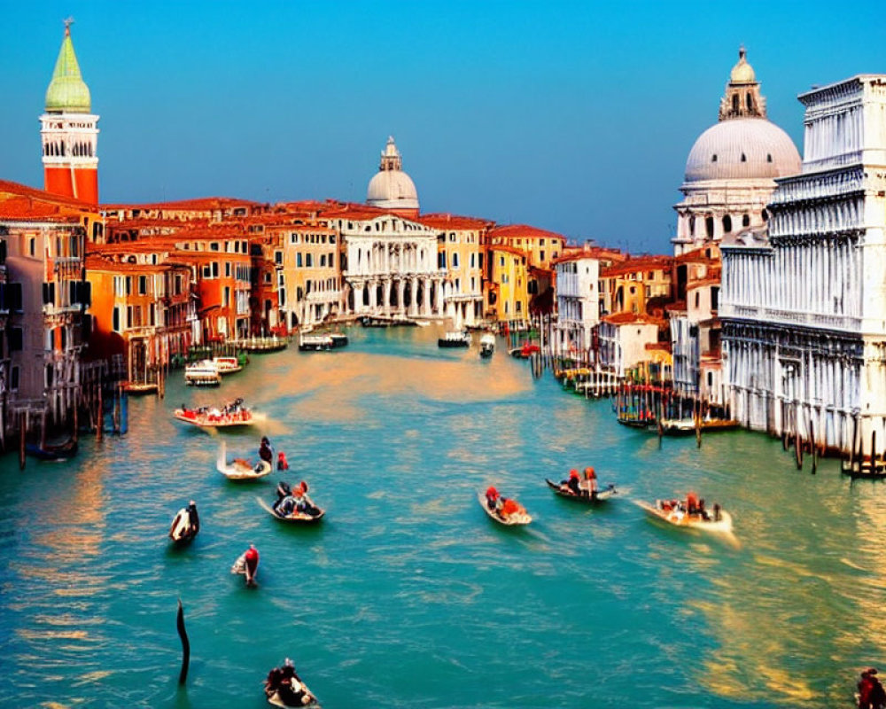 Scenic Grand Canal view with boats and historic buildings