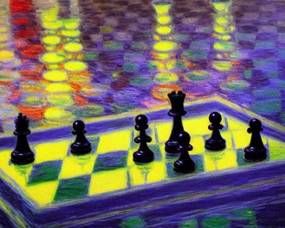 Colorful Chess Piece Painting on Cityscape Background