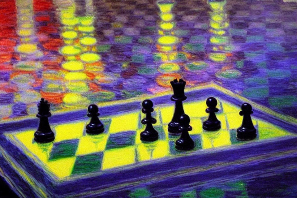 Colorful Chess Piece Painting on Cityscape Background