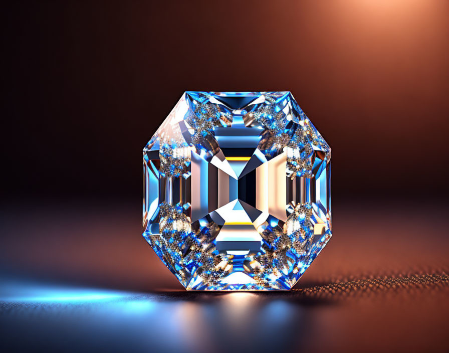 Radiant Cut Diamond Sparkles on Warm Amber Background
