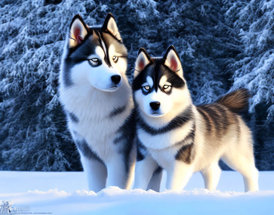 Huskies in the snow