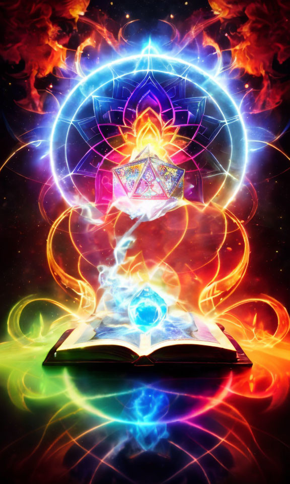 Mystical Energy Stream and Radiant Cube with Glowing Symbols