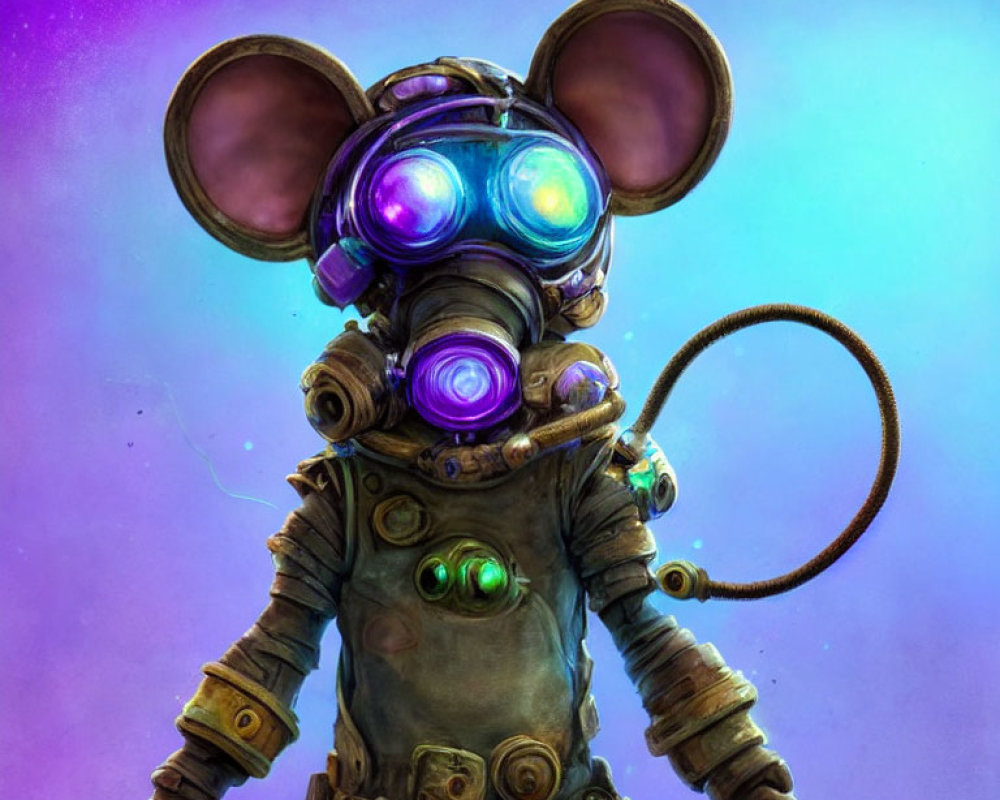 Steampunk-style anthropomorphic mouse in astronaut suit with goggles