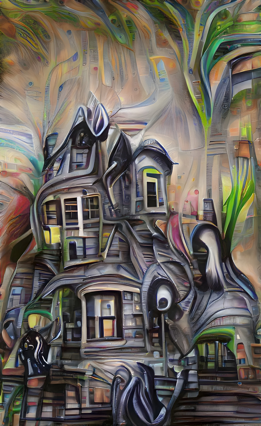 A haunted house in the style of Tim Burton 