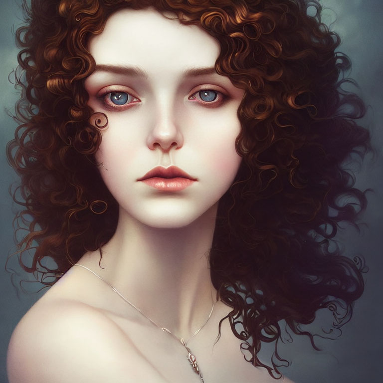 Portrait of a woman with auburn hair, fair skin, and blue eyes.