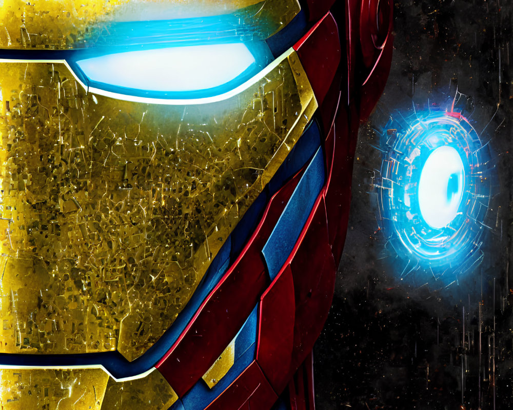 Stylized Iron Man helmet with vibrant gold and red sections