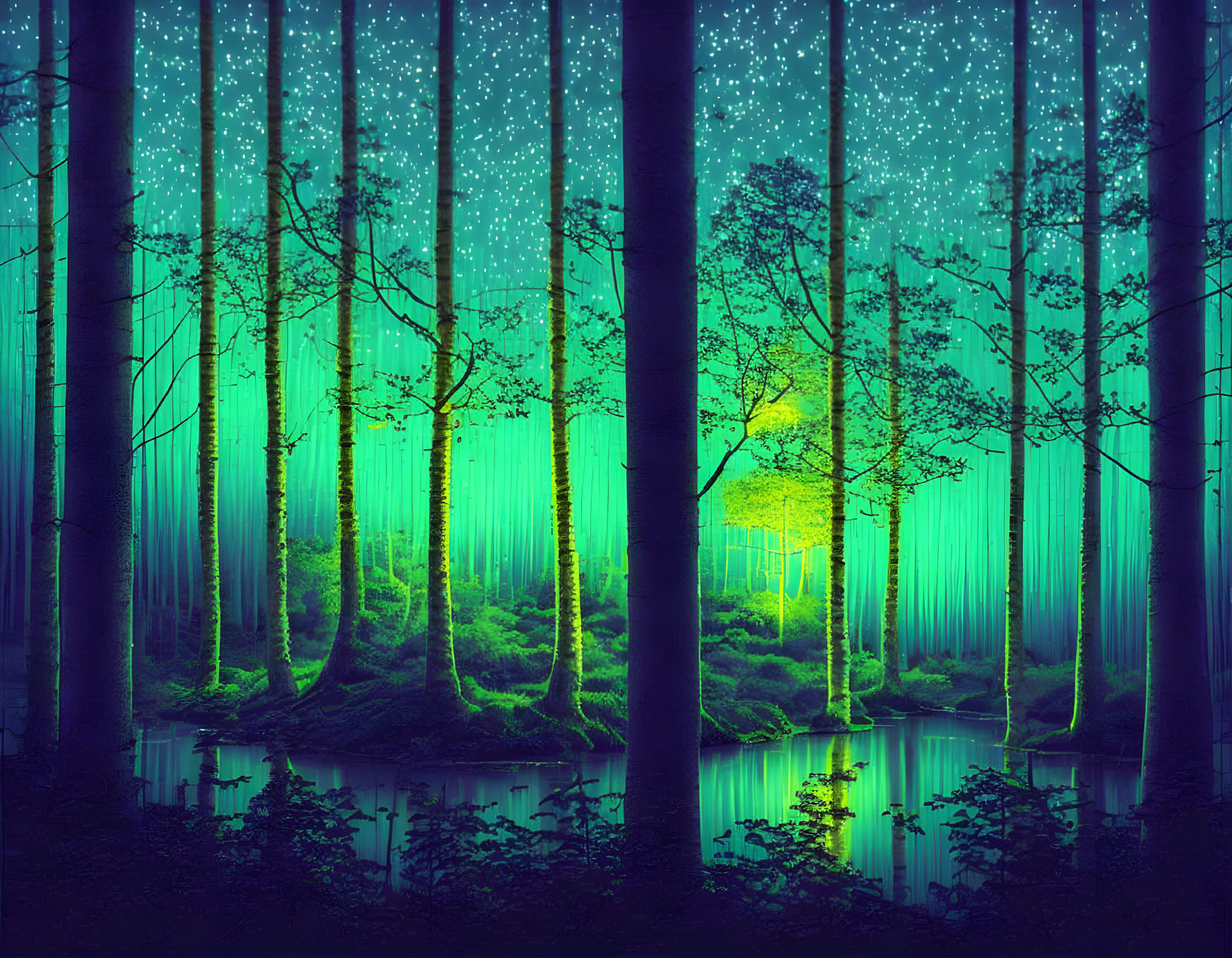 Nice forest at night