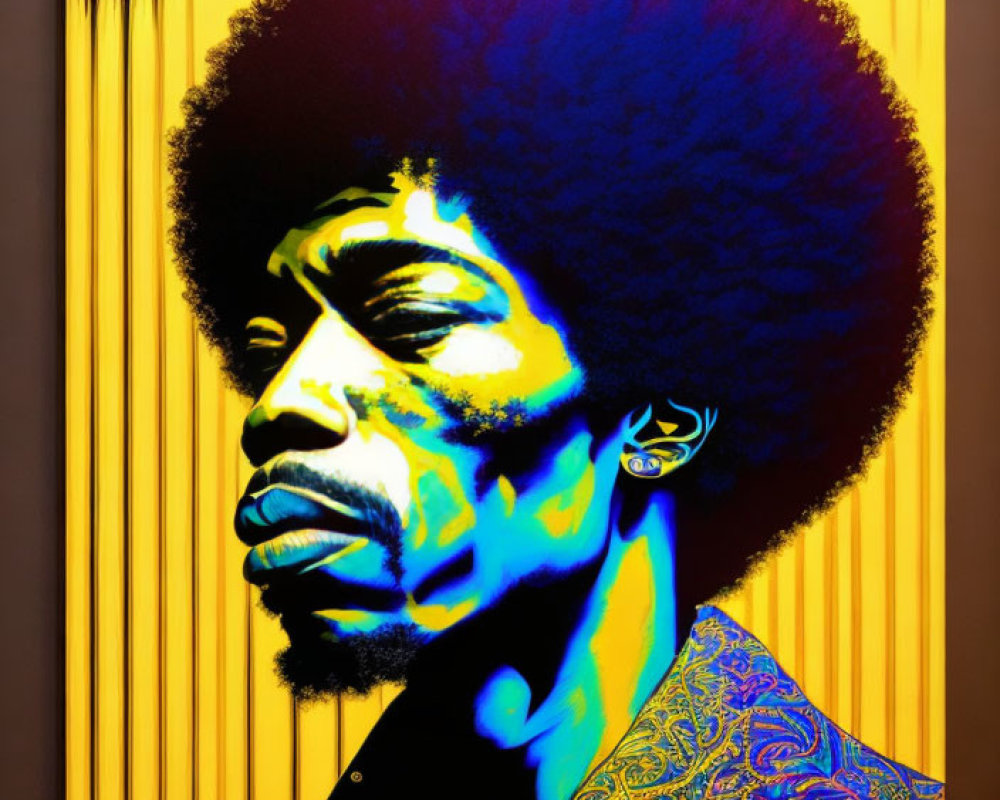 Colorful Pop-Art Style Portrait of Man with Afro on Canvas