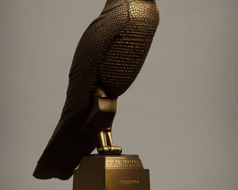 Golden eagle statue on pedestal with engraved text in 3D render
