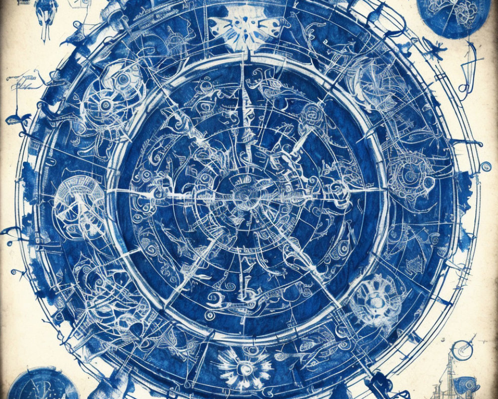 Detailed Vintage Blueprint of Intricate Astronomical Instrument
