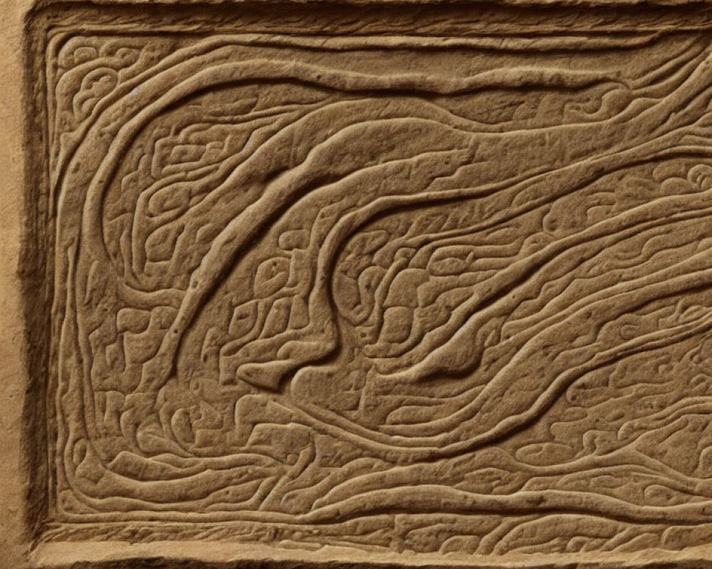 Detailed Sandstone Relief with Swirling Abstract Patterns