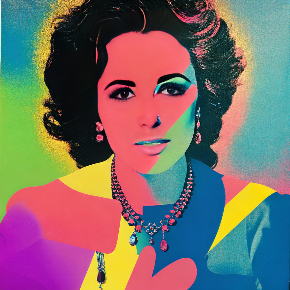 Vibrant pop art portrait of a woman with colorful background