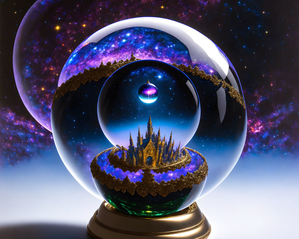 Fantasy Landscape with Castle in Crystal Ball Display