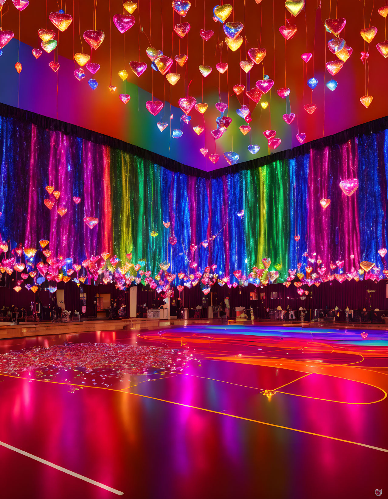 Colorful Room with Heart-shaped Lights & Neon Lines