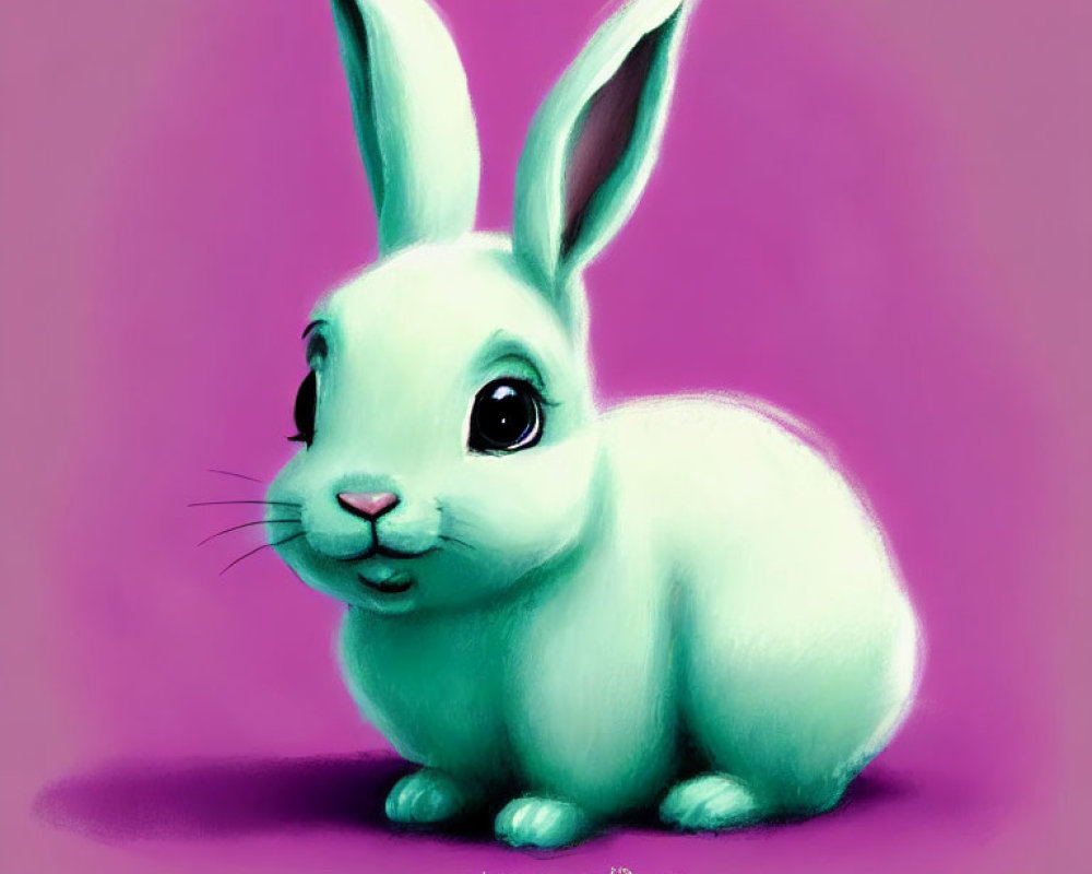 Illustration of a chubby blue rabbit on purple backdrop
