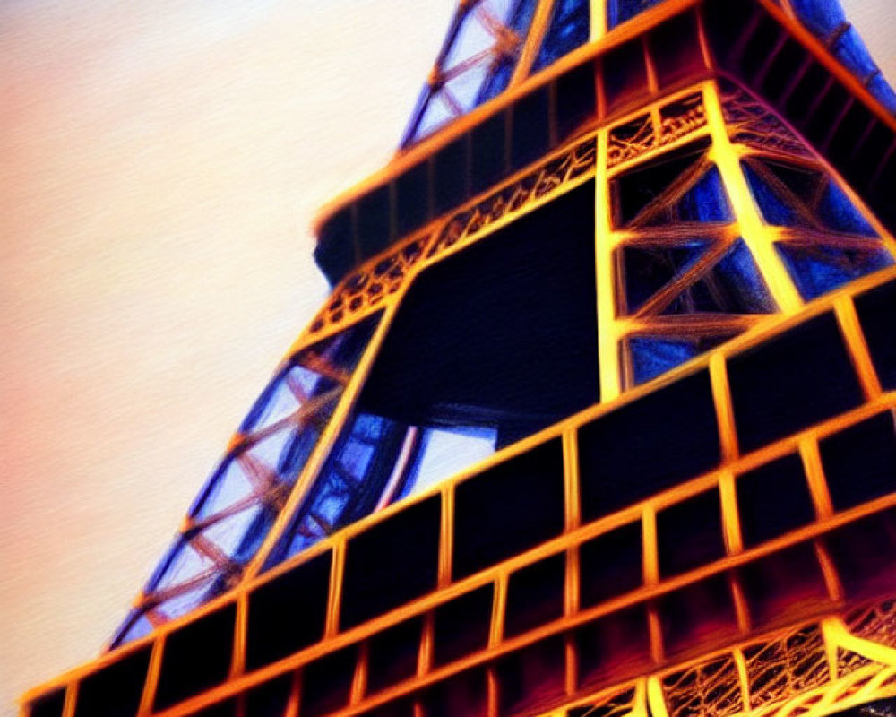 Colorful Eiffel Tower painting with textured style