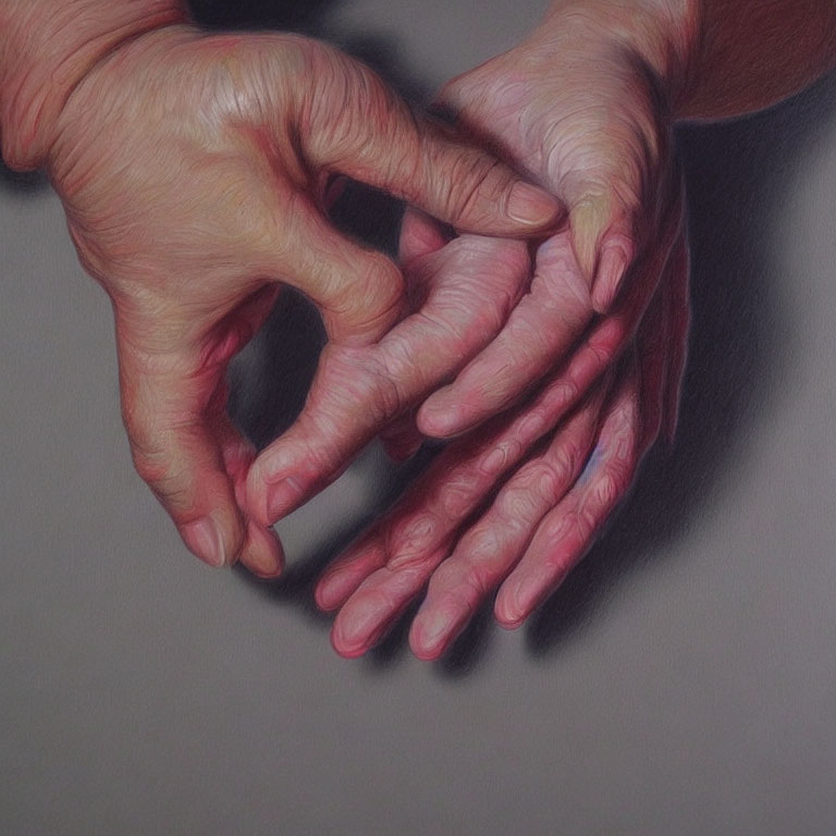 Detailed Close-Up of Intertwined Hands Showing Skin Textures