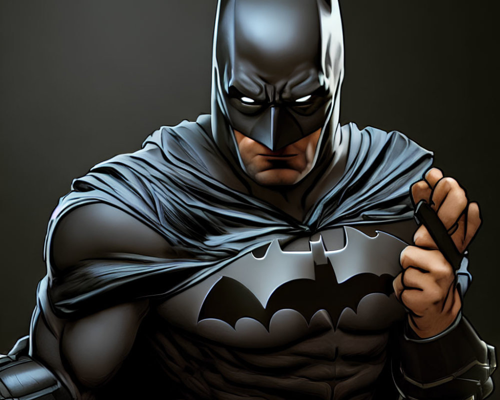 Detailed Batman illustration: clenched fist, iconic suit, dark background
